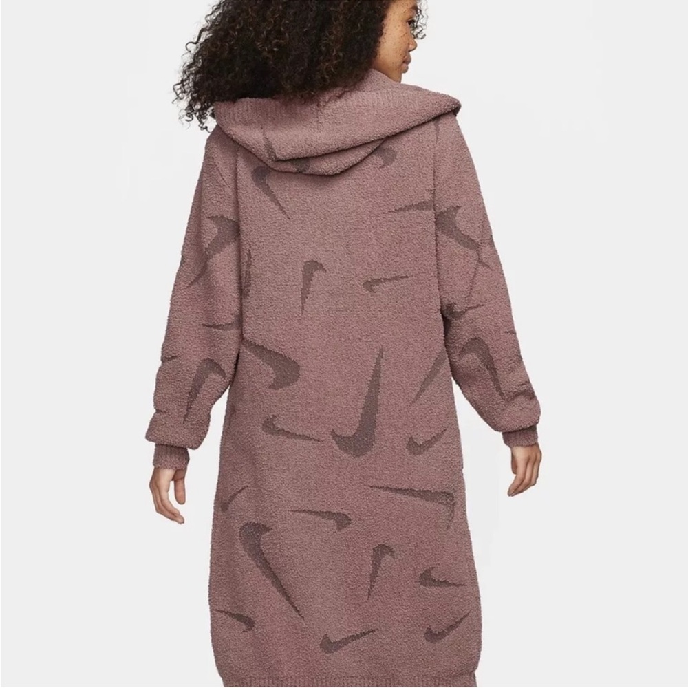 Nike Sportswear Phoenix Cozy Boucle Long Knit Cardigan Smokey Mauve Size Large - Picture 2 of 13